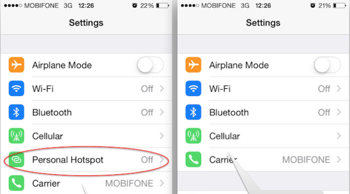 Activating the Personal Hotspot Feature for iOS 8