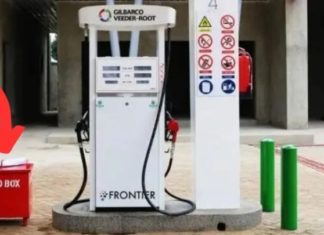 Why do gas stations often have large sandboxes near the fuel pumps?