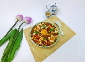 Create a delicious twist on tofu with this vegetable medley sauce for a flavorful and refreshing dish.