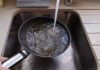Why you should avoid washing greasy pans with hot water?