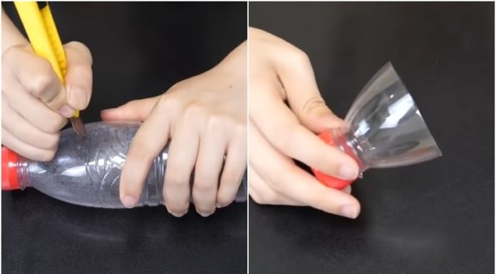 Stuffing a scrub brush bristle into a plastic bottle: Small trick, great benefits, don’t miss out.