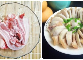 Crunchy-looking vegetable turns tender and sweet when steamed with pork belly