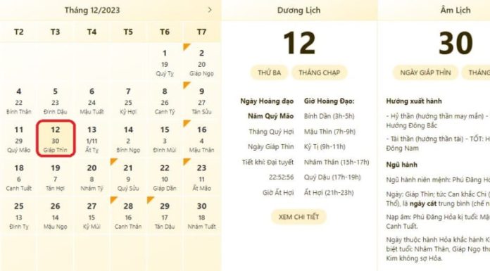 Best and Most Accurate Time Table for 12/12/2023, Lunar Calendar, Lucky or Unlucky Day