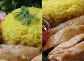 Satisfy your hunger with a spicy and flavorful chicken rice dish