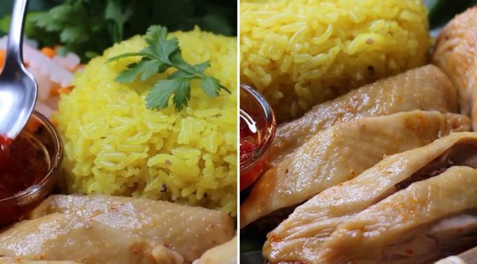 Satisfy your hunger with a spicy and flavorful chicken rice dish