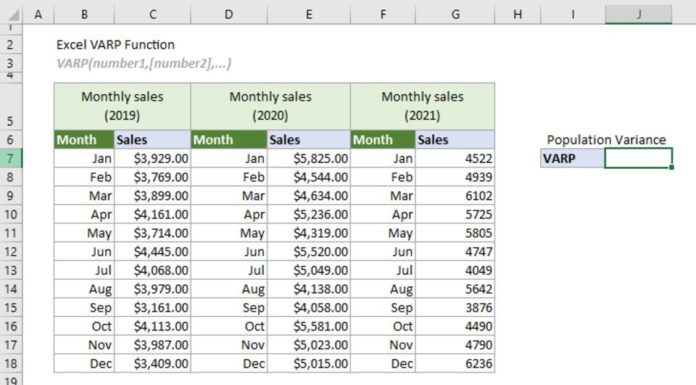 Fastest Way to Calculate Sample Variance Using the Var Function in Excel