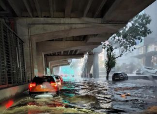 Be cautious when driving through flooded areas
