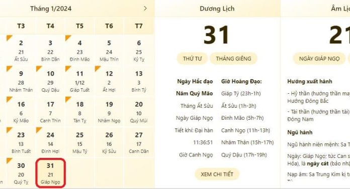 Best and Most Accurate Time and Lunar Calendar for January 31, 2024