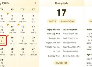 Best and Most Accurate Day and Lunar Calendar on January 17, 2024