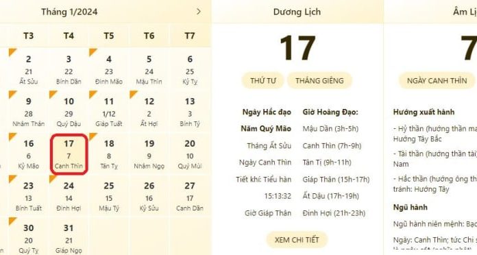 Best and Most Accurate Day and Lunar Calendar on January 17, 2024