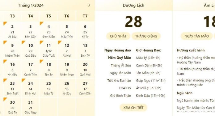 The most accurate time and lunar calendar for January 28, 2024