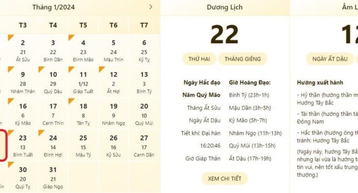 Best and Most Accurate Time and Lunar Calendar for January 22, 2024