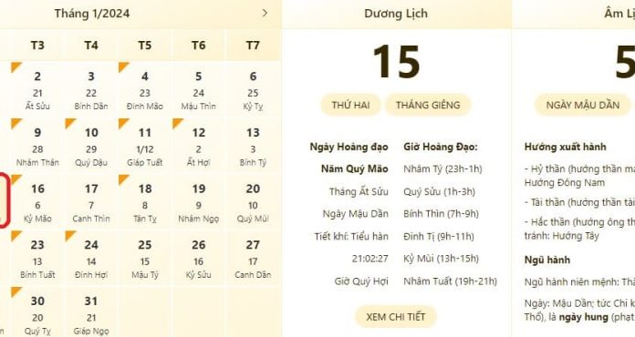 Check the most accurate good and bad hours on January 15, 2024, see the lunar calendar on January 15, 2024