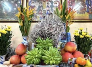 What does the unedible Quả phật thủ that is placed on the ancestral altar during Tet holiday mean?