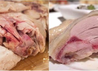 Chicken meat boiled until it remains pink is not yet cooked, this is the only way that true chefs know how to handle it.