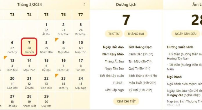 Most Accurate Good and Bad Times on February 7, 2024. Lunar Calendar on February 7, 2024.