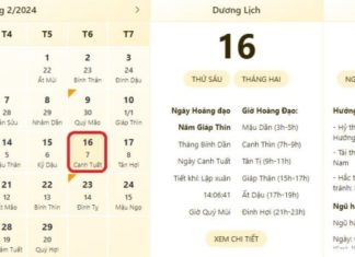 Best and most accurate time and lunar calendar for 16/2/2024