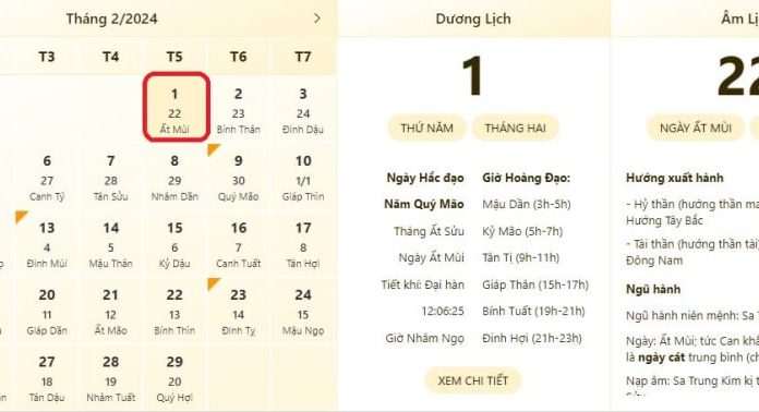 Best and most accurate time and lunar calendar for February 1, 2024