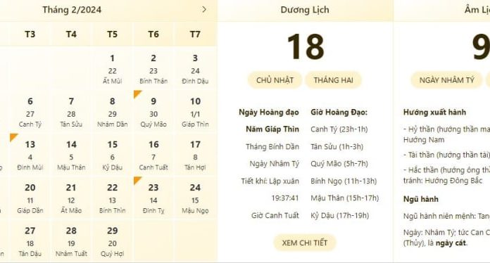 Best and most accurate time and lunar calendar for February 18, 2024