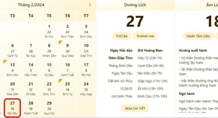 Most Accurate Good and Bad Hours on February 27th, 2024, and Lunar Calendar of February 27th, 2024