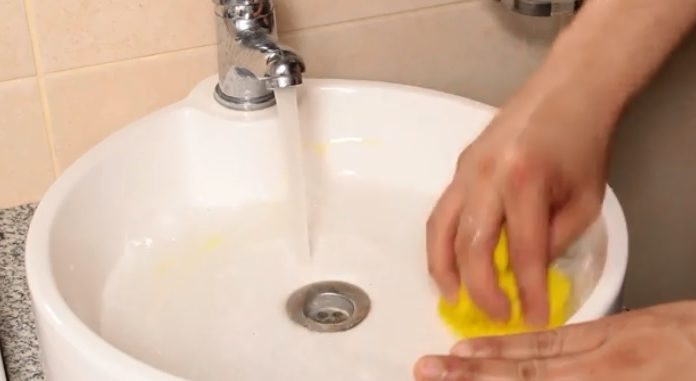 Clean Stubborn Stains on Yellowish Sinks using Everyday Kitchen Items.