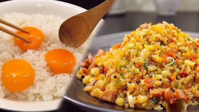 Crack the egg into the pan or stir-fry the rice first to evenly cook the golden fried rice with perfectly plump grains