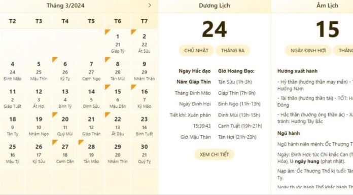 Best and most accurate time to see on 24th March 2024 and lunar calendar on 24th March 2024