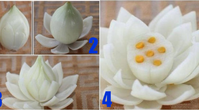 The Art of Sculpting Lotus Flowers from Onion Bulbs