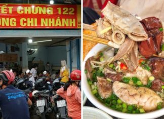 A Crowd of Diners Delight in the Unique Delicacy of Ethnic Blood Pudding on Pham Van Hai Street