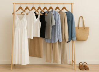 “The Ultimate Capsule Wardrobe: 2 Dresses, 3 Tops, 3 Pants – Endless Outfit Possibilities, Always Chic”
