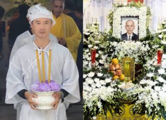 “The Veiled Farewell: Hà Tăng Pays Her Respects to Quốc Cường’s Father”